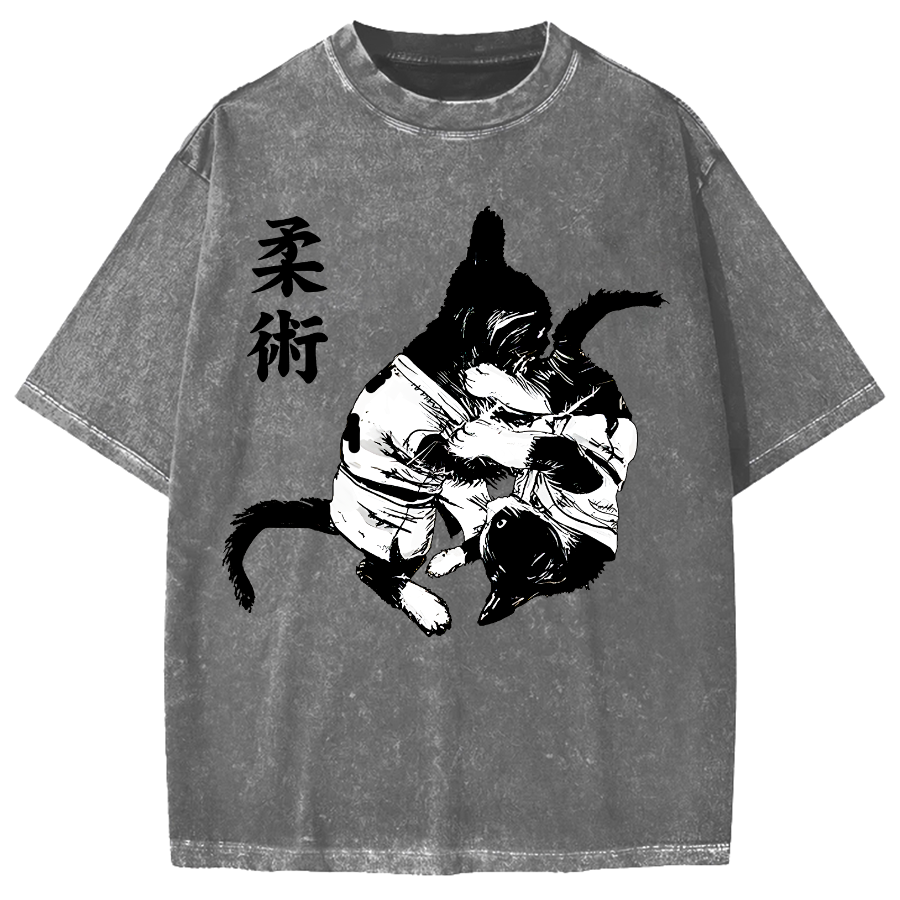 Jujutsu Cat Fight Kawaii Vintage Washed T-shirt