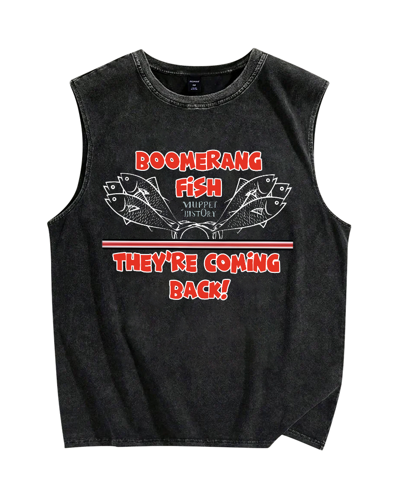 Boomerang Fish Theyre Coming Back Vintage Distressed Washed Tank-Zazasy