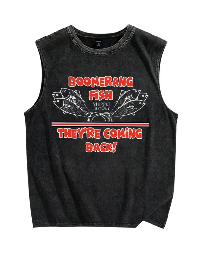 Boomerang Fish Theyre Coming Back Vintage Distressed Washed Tank-Zazasy