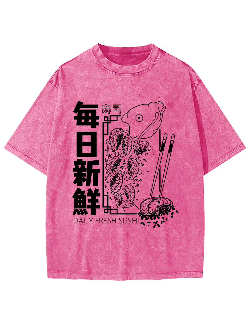 Fresh Sushi Daily Vintage Washed T-shirt-Zazasy