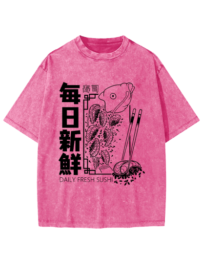 Fresh Sushi Daily Vintage Washed T-shirt-Zazasy