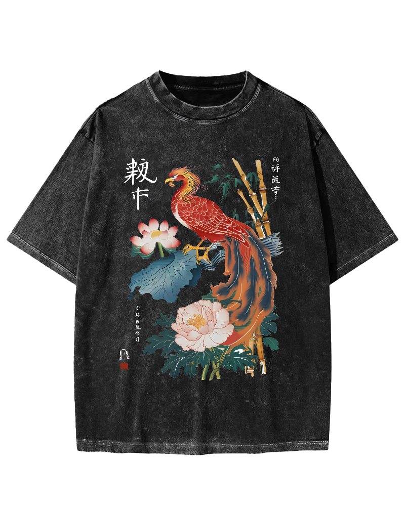 Proud Peacock Japanese Style Vintage Distressed T-shirt-Zazasy