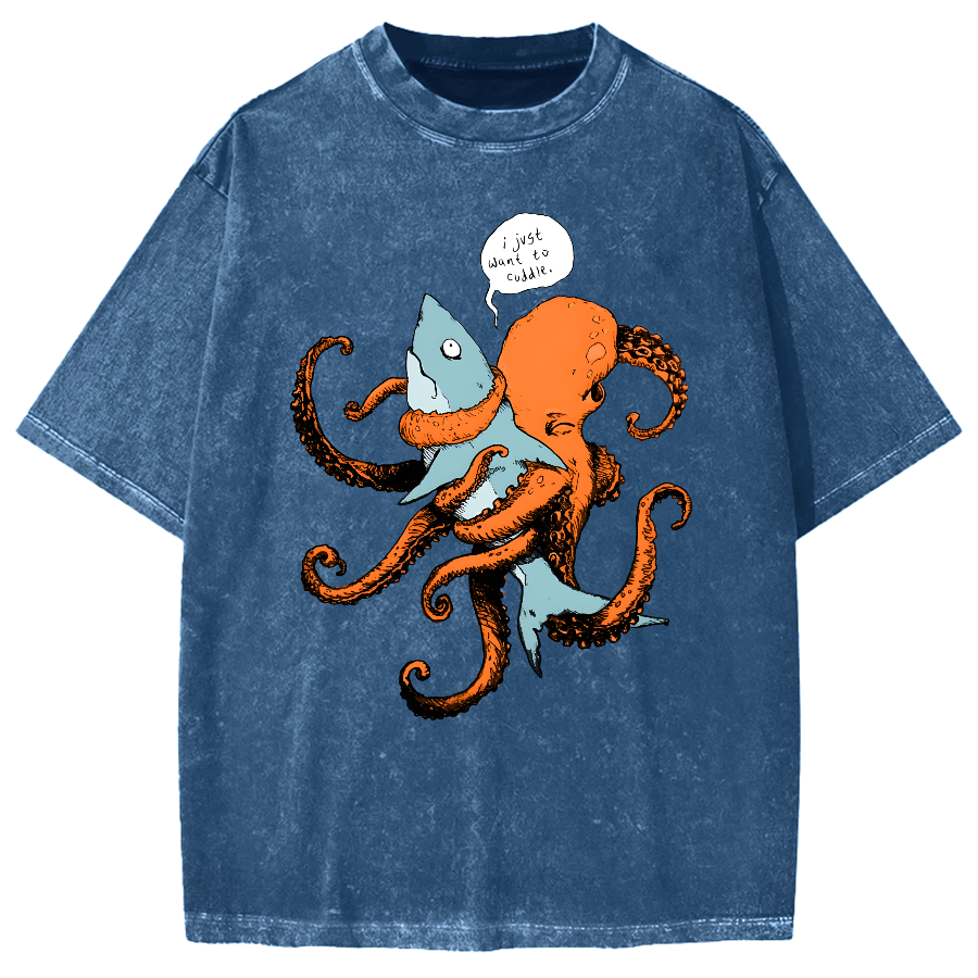 Octopus Entangles Shark Vintage Washed T-shirt