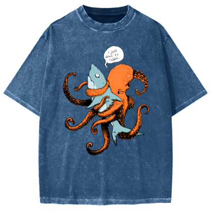 Octopus Entangles Shark Vintage Washed T-shirt