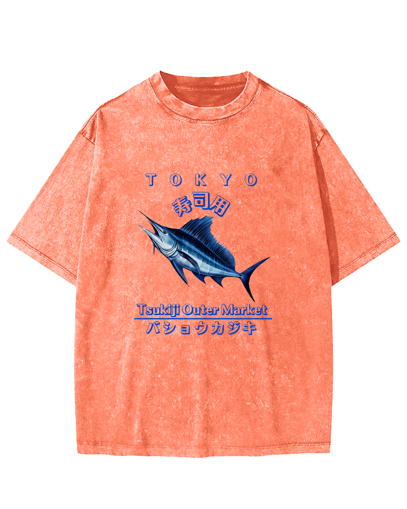 Japanese Sea Fish Sushi Vintage Distressed T-shirt-Zazasy