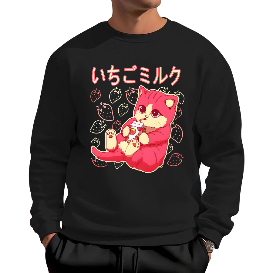 Strawberry Cat Cotton Pullover Sweatshirt