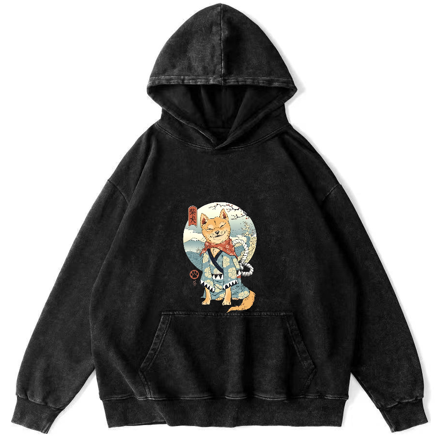 Samurai Shiba Dog Japanese Vintage Distressed Hoodie-Zazasy