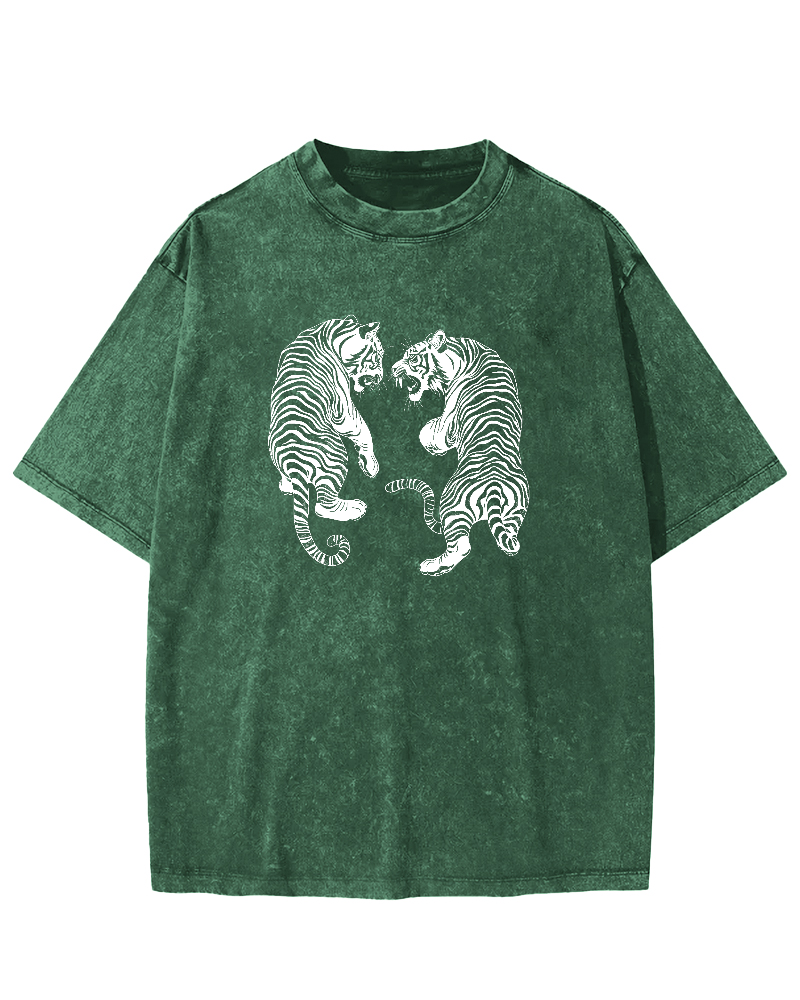 Two Tiger Patterns Vintage Distressed T-shirt