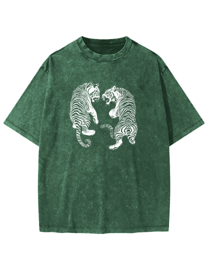 Two Tiger Patterns Vintage Distressed T-shirt