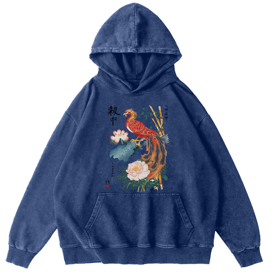Proud Peacock Japanese Style Vintage Distressed Hoodie-Zazasy