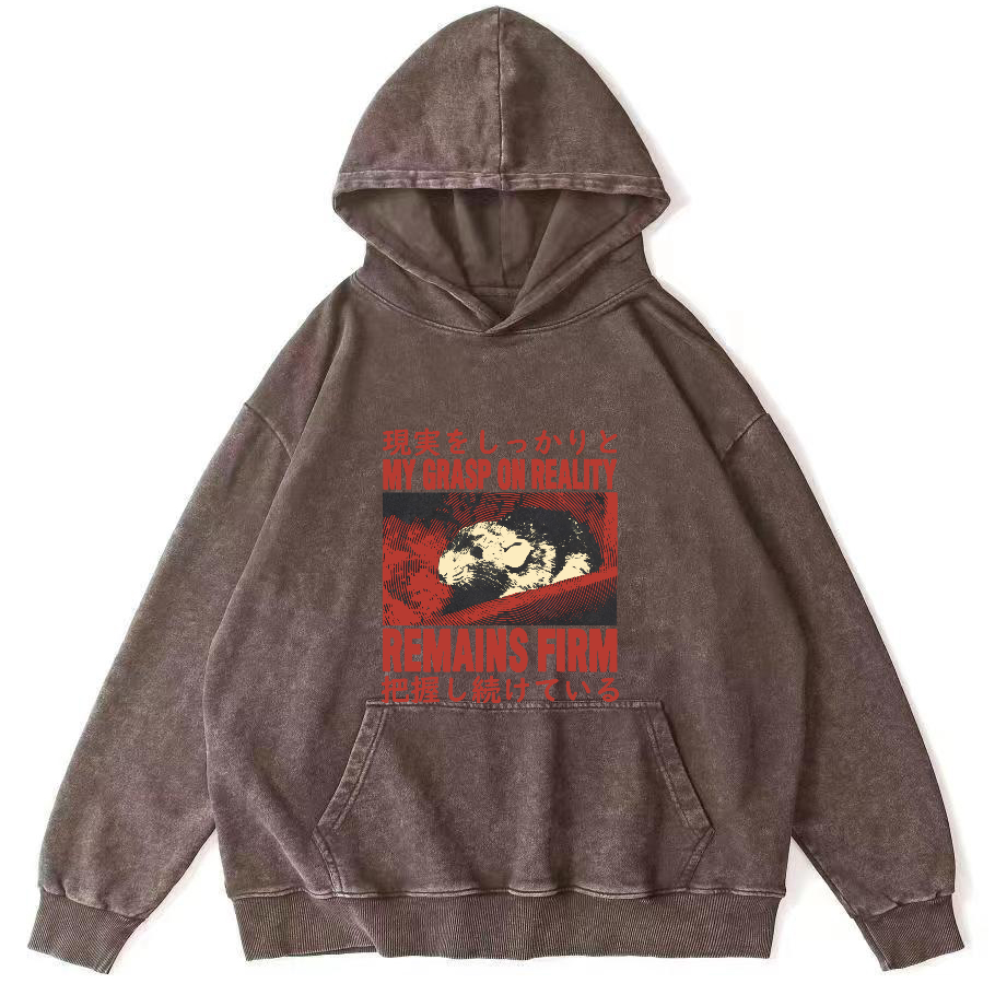 Retro Mouse Japanese Style Vintage Distressed Hoodie-Zazasy