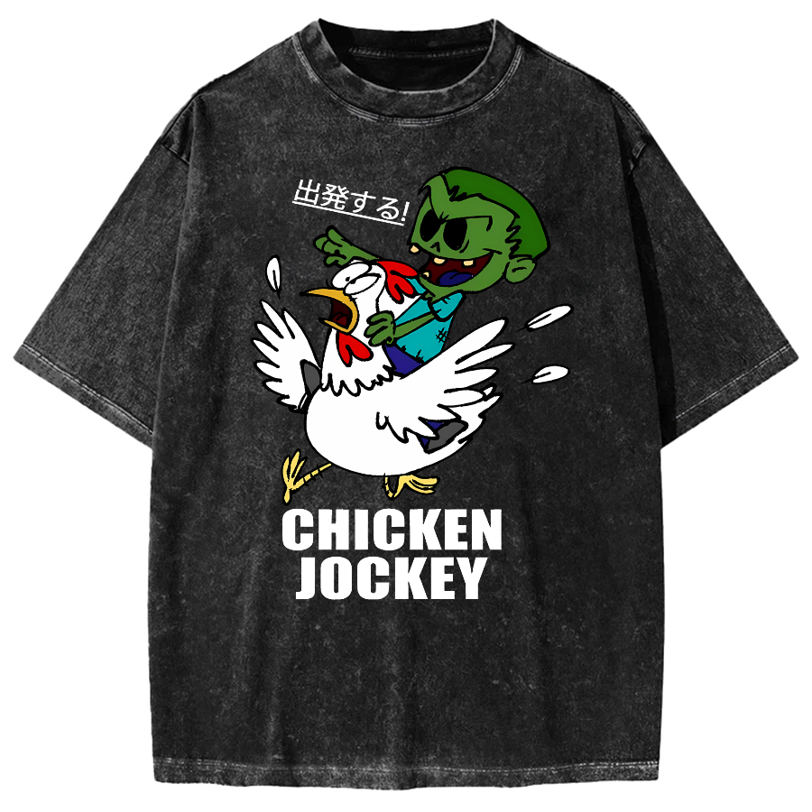 Zombie Riding Chicken Vintage Washed T-shirt