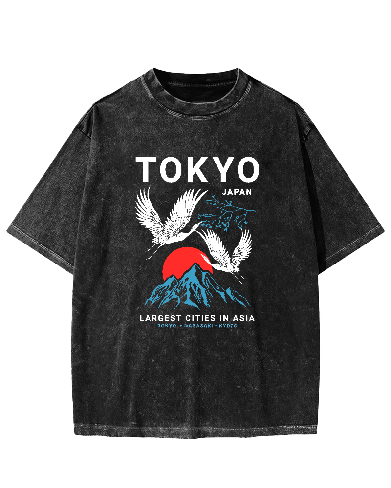 Tokyo Flying Crane Vintage Distressed T-shirt-Zazasy