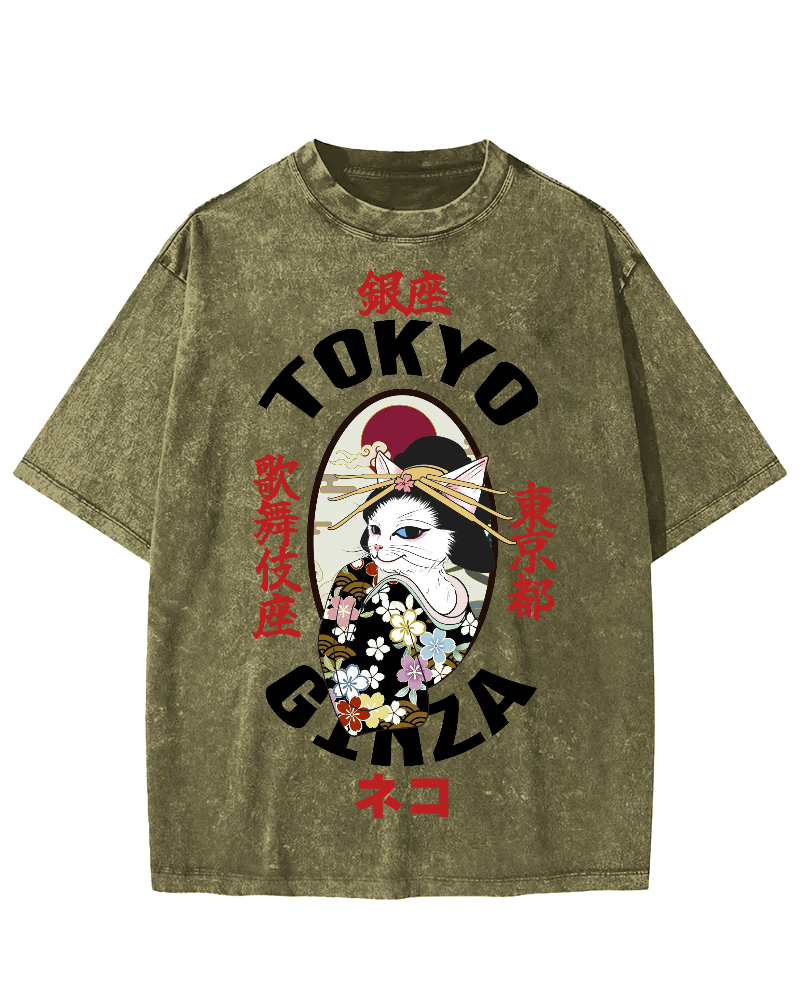 Tokyo Kabuki Cat Vintage Washed T-shirt