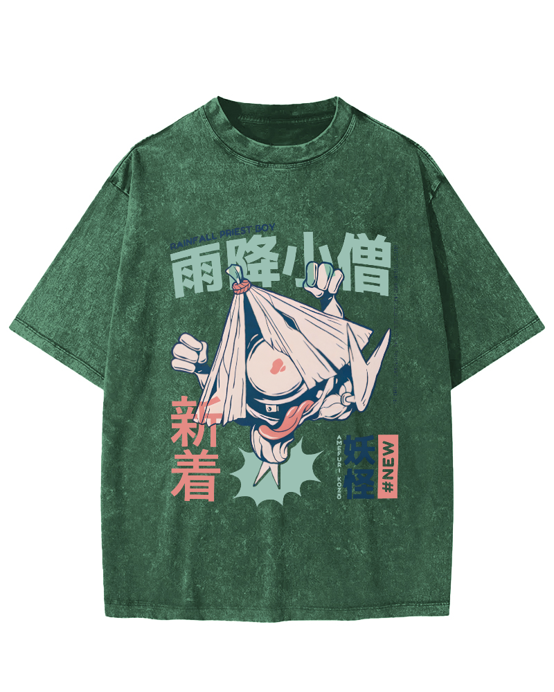 Rain Falls,Little Monk Vintage Distressed T-shirt-Zazasy