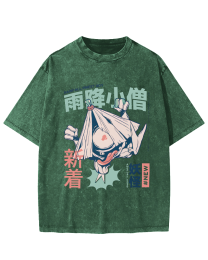 Rain Falls,Little Monk Vintage Distressed T-shirt-Zazasy