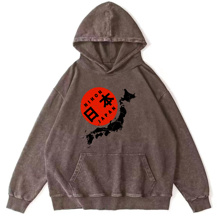 Map of The Japanese Empire Vintage Washed Hoodie-Zazasy