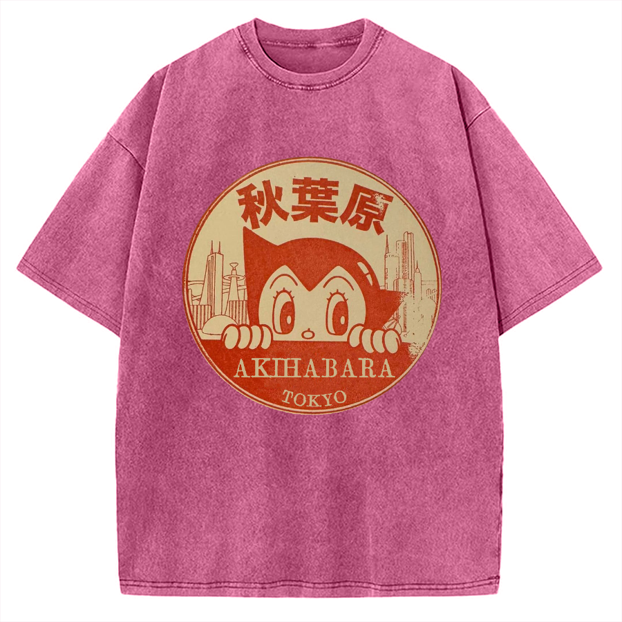 Tokyo Showa Retro Cartoon Akihabara Vintage Washed T-shirt