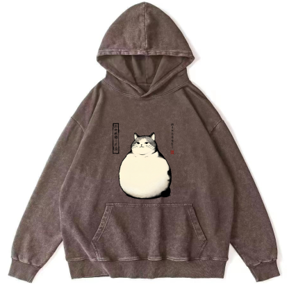 Obese Japanese Style Cat Vintage Distressed Hoodie-Zazasy