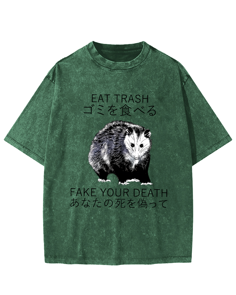 Japanese Style Opossums in Foraging Vintage Distressed T-shirt-Zazasy