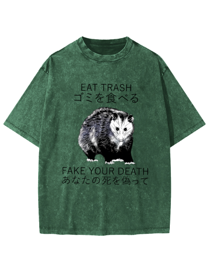 Japanese Style Opossums in Foraging Vintage Distressed T-shirt-Zazasy