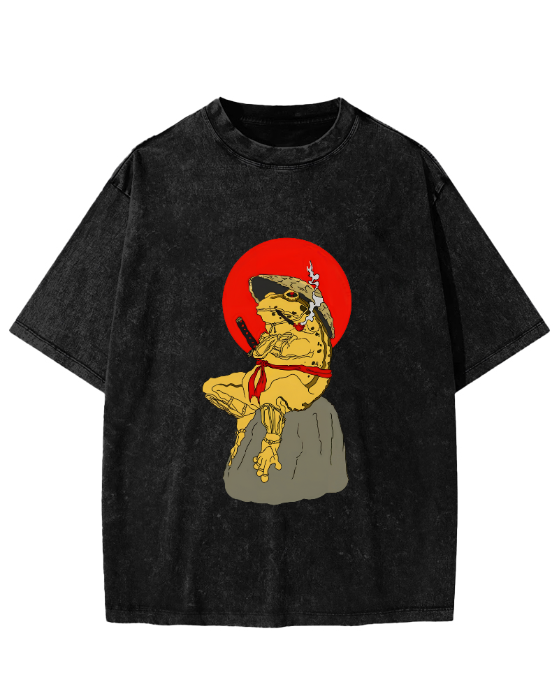 Frog Warrior Japanese Vintage Distressed T-shirt-Zazasy