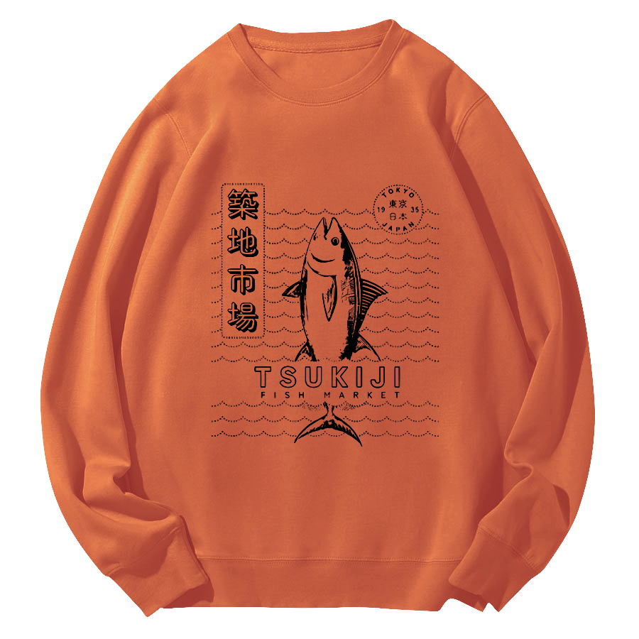 Tuna at Tsukiji Market in Tokyo, Japan Round Neck Sweatshirt-Zazasy