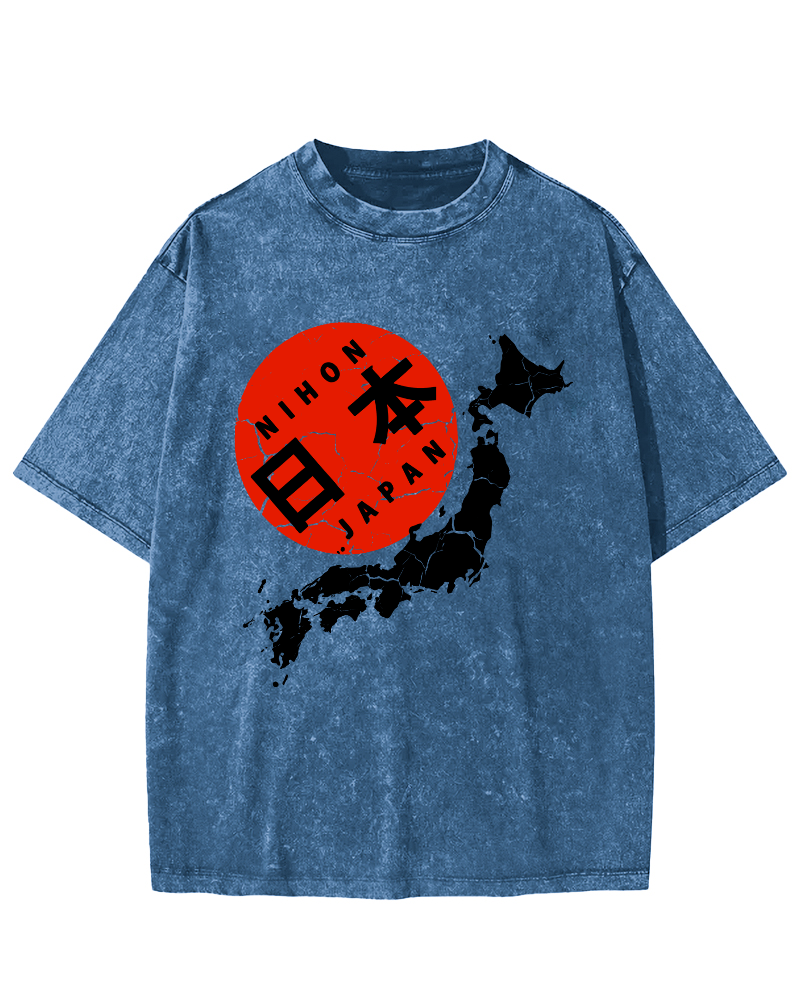 Map of The Japanese Empire Vintage Washed T-shirt-Zazasy