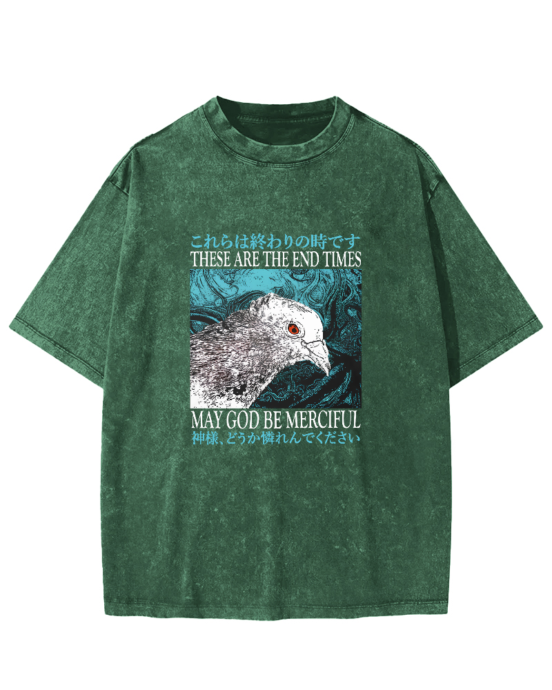 Japanese Style Pigeon Pattern Vintage Distressed T-shirt-Zazasy