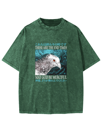 Japanese Style Pigeon Pattern Vintage Distressed T-shirt-Zazasy