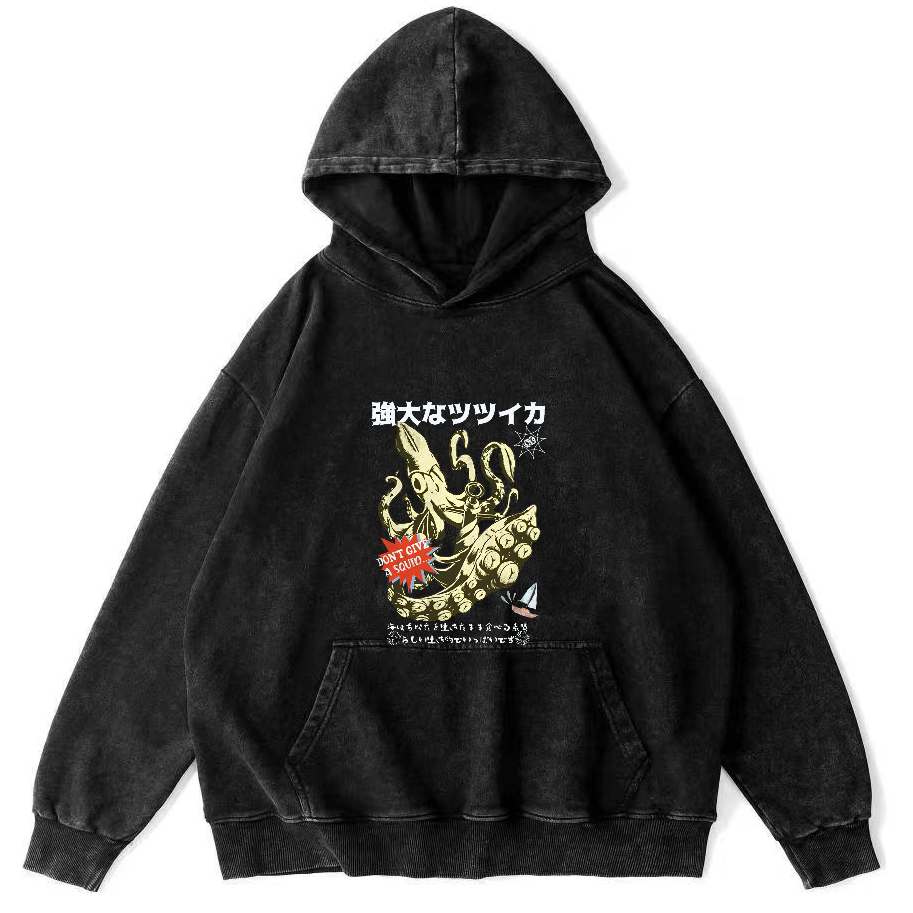 Powerful Japanese Octopus Vintage Distressed Hoodie-Zazasy