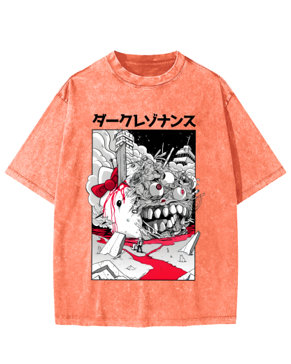Japanese Abstract Cartoon Monsters Vintage Distressed T-shirt-Zazasy