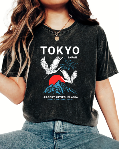Tokyo Flying Crane Vintage Distressed T-shirt-Zazasy
