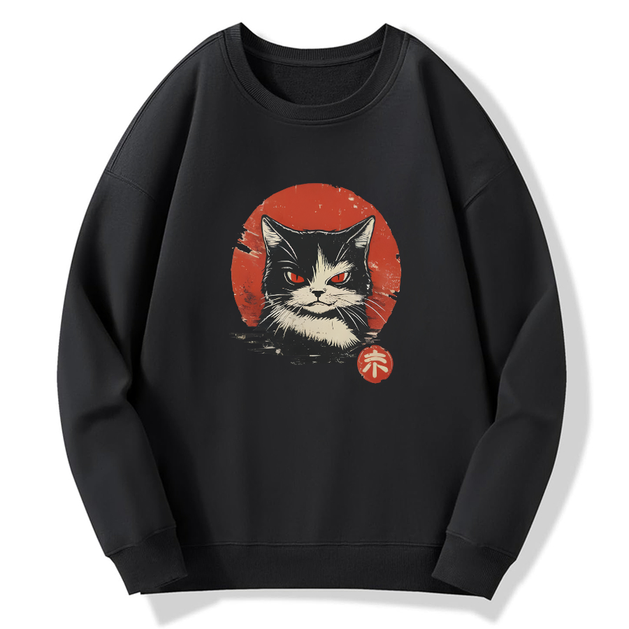 Retro Cat Japanese Style Cotton Pullover Sweatshirt