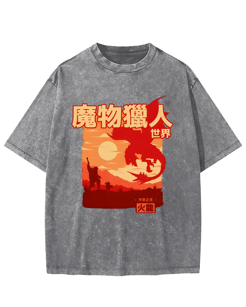 World Monsters Vintage Washed T-shirt-Zazasy