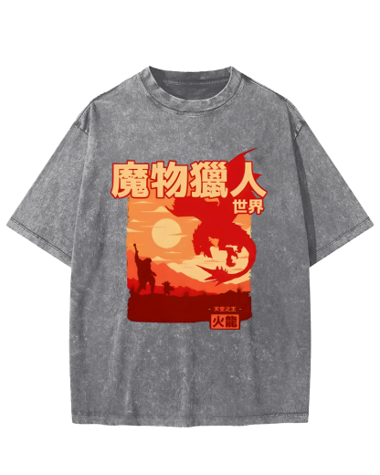 World Monsters Vintage Washed T-shirt-Zazasy