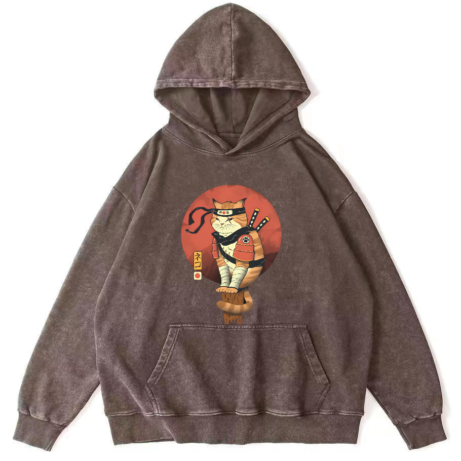 Warrior Cat Vintage Distressed Hoodie-Zazasy