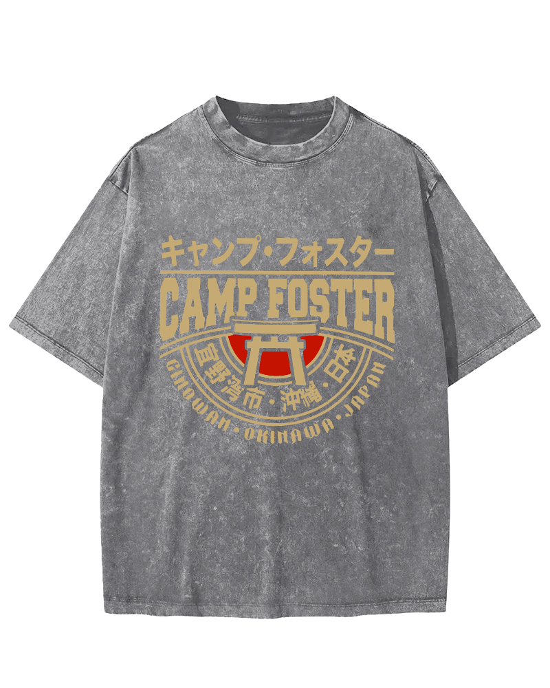 Japanese Okinawa Retro Vintage Washed T-shirt-Zazasy