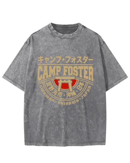 Japanese Okinawa Retro Vintage Washed T-shirt-Zazasy