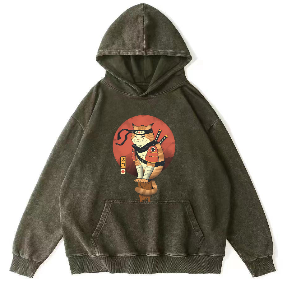 Warrior Cat Vintage Distressed Hoodie-Zazasy