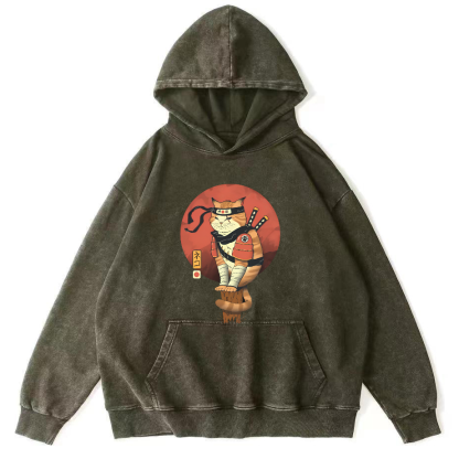 Warrior Cat Vintage Distressed Hoodie-Zazasy