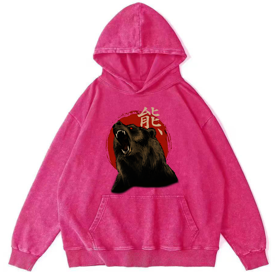 Big Brown Bear Vintage Distressed Hoodie-Zazasy