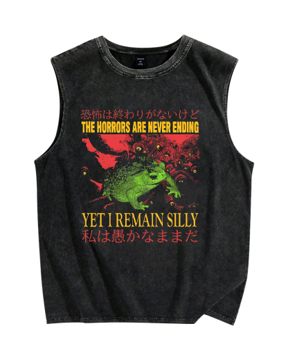 Terrifying Japanese Frog Vintage Distressed Washed Tank-Zazasy