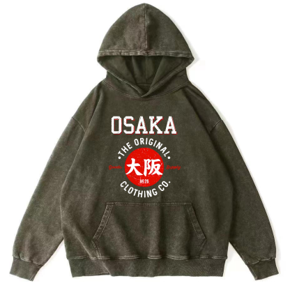 Osaka Script in Japan Vintage Washed Hoodie-Zazasy