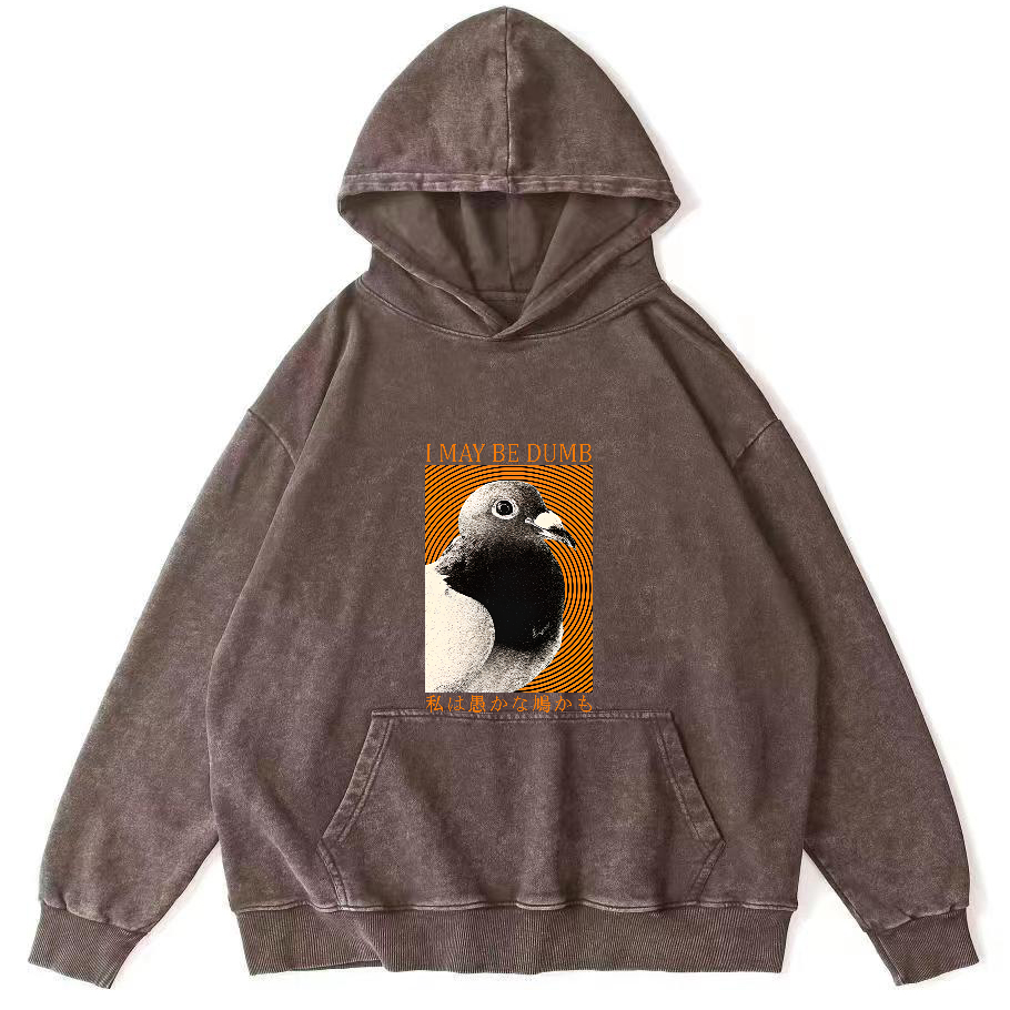 I May Be Dumb Pigeon Washed Hoodie-Zazasy