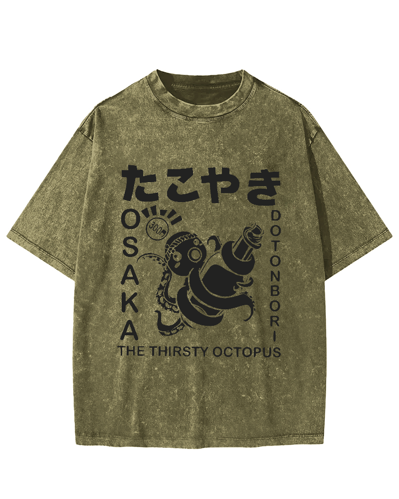The Thirsty Octopus Vintage Washed T-shirt-Zazasy
