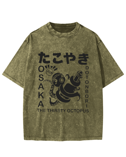 The Thirsty Octopus Vintage Washed T-shirt-Zazasy