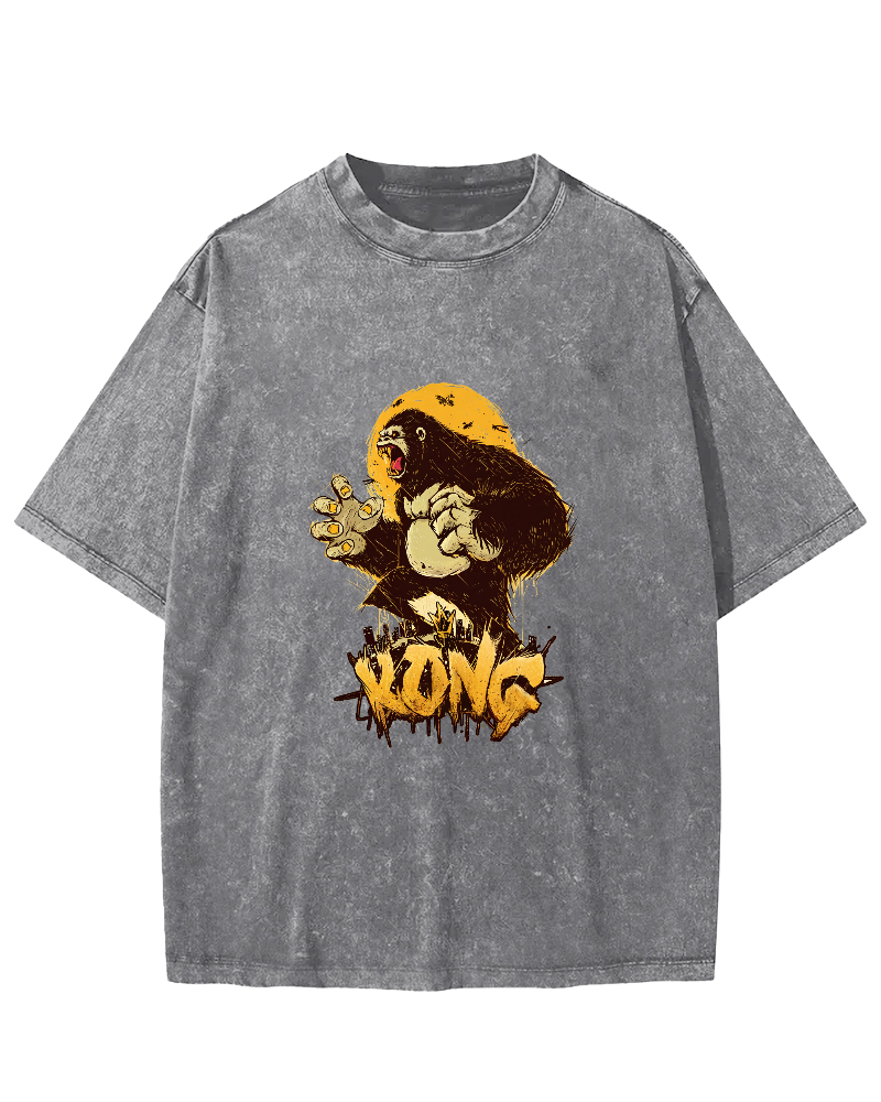 Retro Gorilla Pattern Vintage Distressed T-shirt-Zazasy