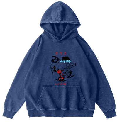 Retro Crow Pattern Vintage Distressed Hoodie-Zazasy