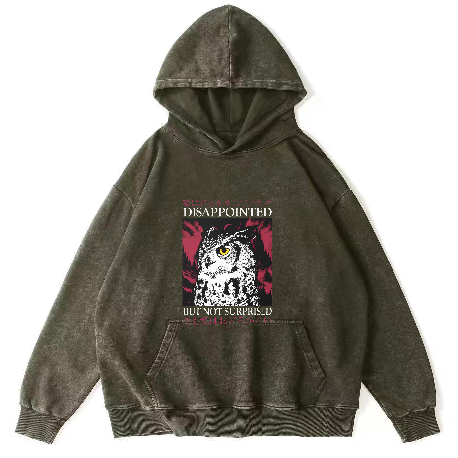Japanese Owl Pattern Vintage Distressed Hoodie-Zazasy